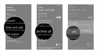 Tap chats and calls, tap archive all, and tap yes.