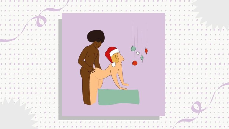 Lazy sex positions illustration with a Christmas theme