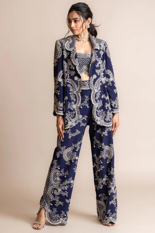 Kynah blue embellished blazer with matching top and pants