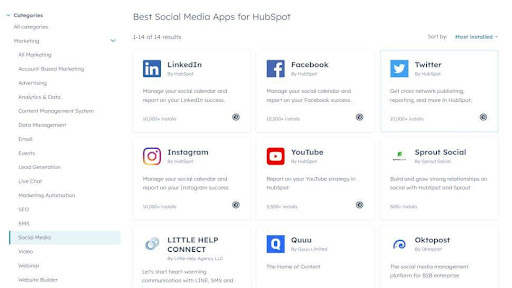 screenshot of HubSpot's app marketplace