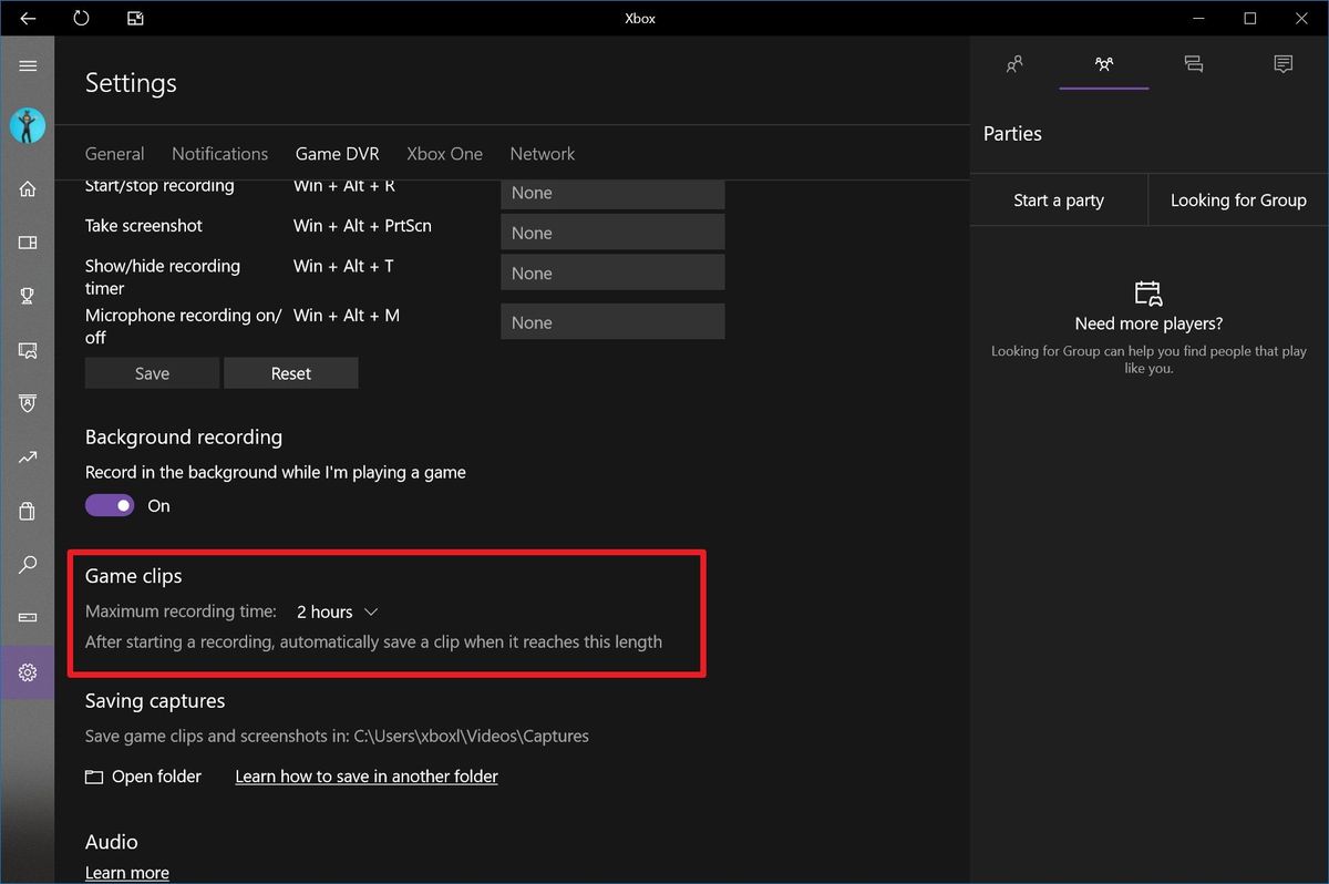How to change Windows 10 Game DVR background recording time Windows