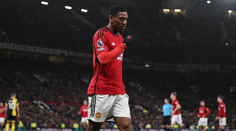 Manchester United&#039;s Anthony Martial goes off after being substituted against Bournemouth in December 2023.