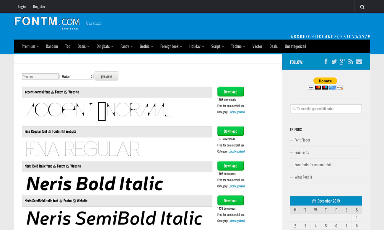 A screengrab from FontM, one of the best places to download free fonts