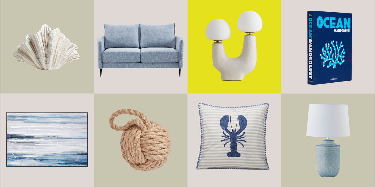 Product Grid with coastal living room decor 