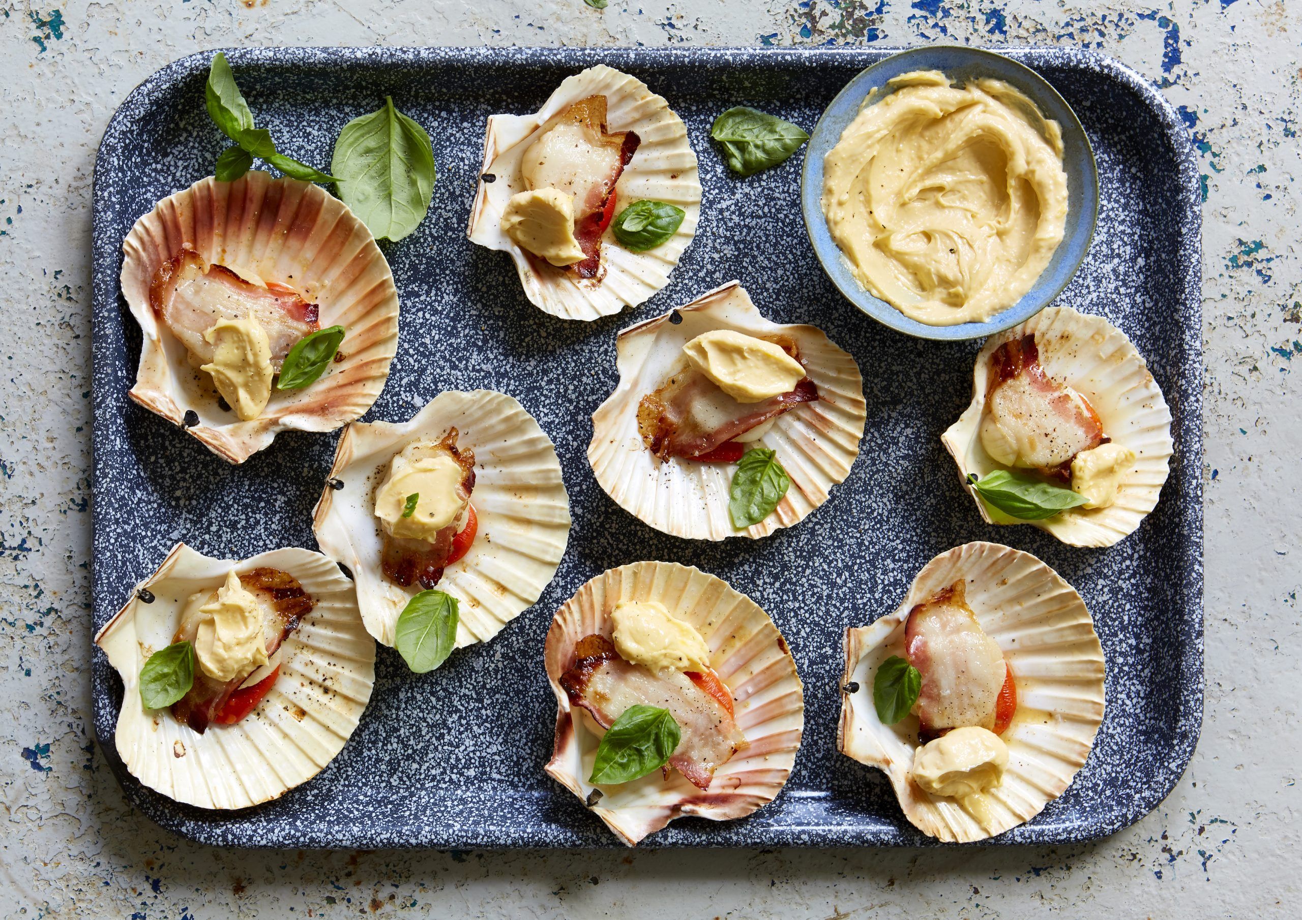 BBQ scallops with pancetta and aioli recipe