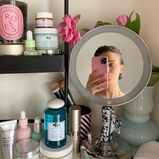 Makeup mirror on a vanity