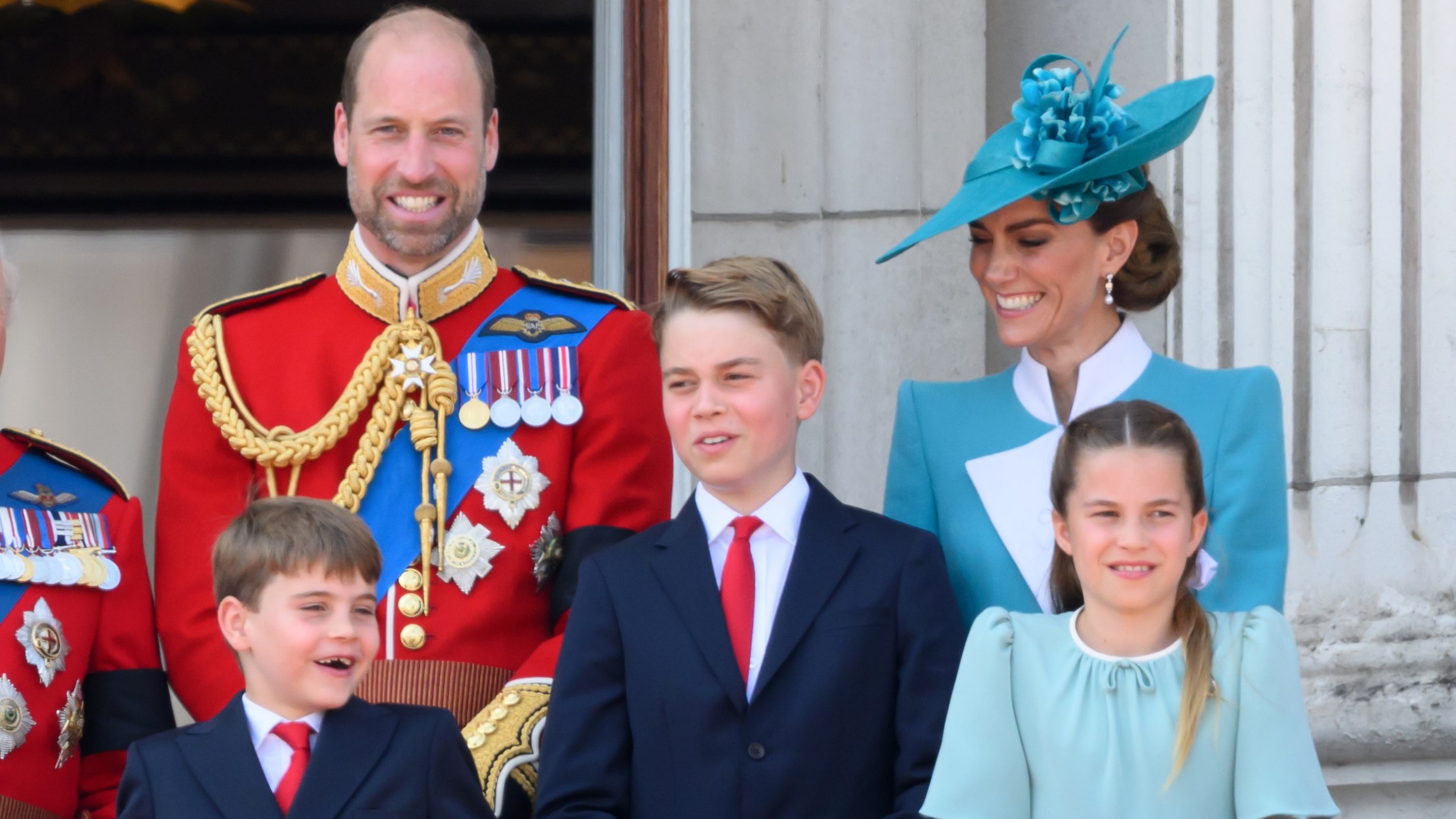 The Wales family smile on the Buckingham Palace balcony at Trooping the Colour 2025