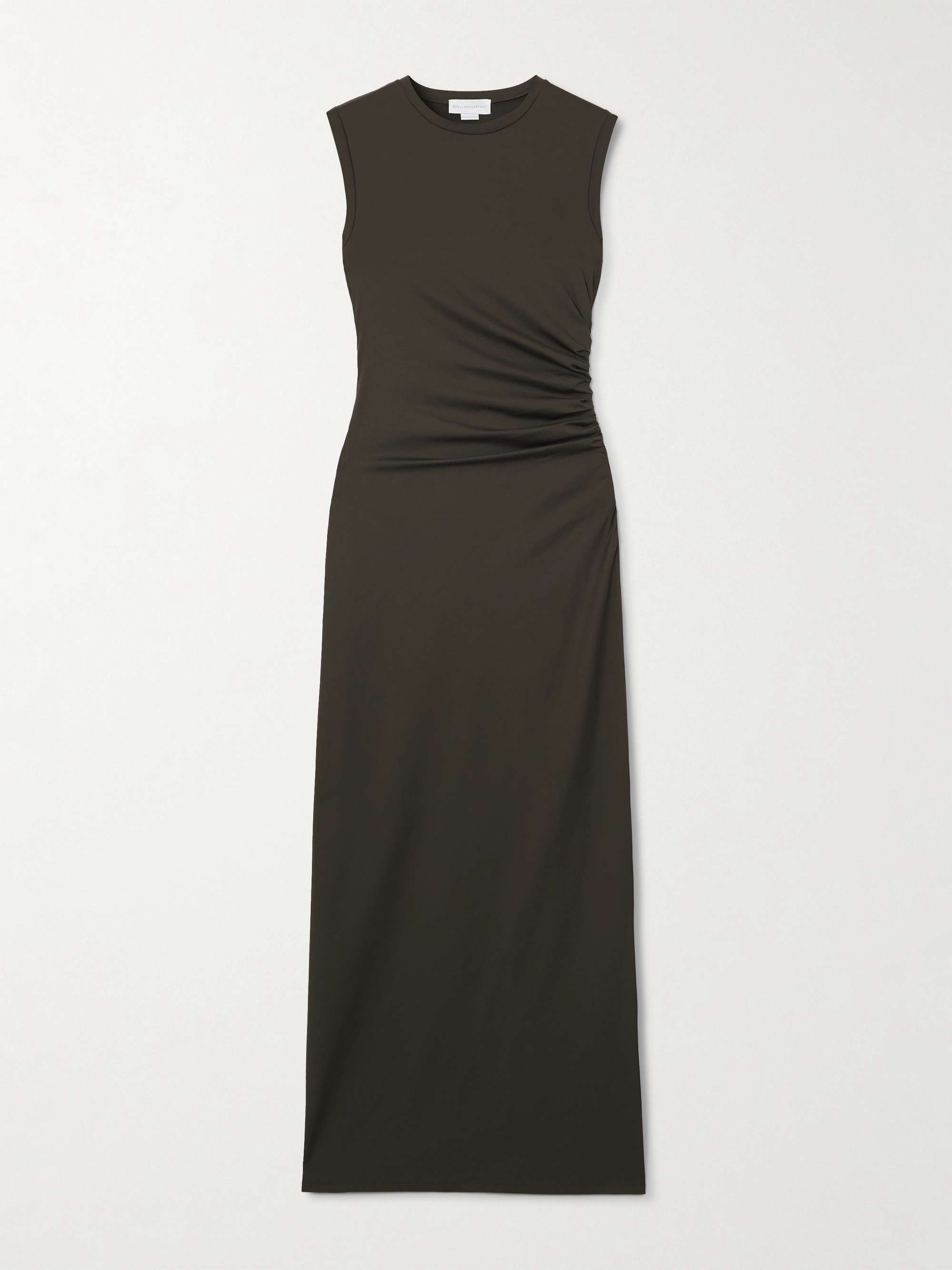 Ruched Recycled Satin-Jersey Midi Dress