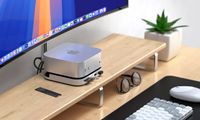 Satechi Mac Mini dock under a monitor.