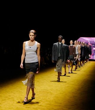 A model of Prada in Milan fashion fashion week