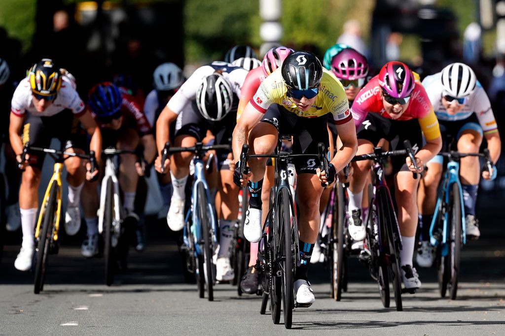 EDE NETHERLANDS AUGUST 31 Lorena Wiebes of Netherlands and Team DSM Yellow leader jersey sprints to win during 25th Simac Ladies Tour 2022 Stage 2 a 1178km stage from Ede to Ede SLT2022 UCIWWT on August 31 2022 in Ede Netherlands Photo by Bas CzerwinskiGetty Images