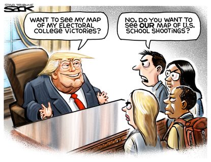 Political cartoon U.S. Trump 2016 election Parkland shooting gun violence