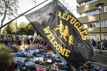 Flag outside EU headquarters in Belgium 