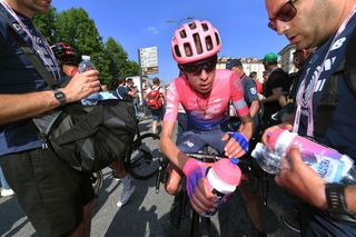 Hugh Carthy (EF Education First) recovers from his efforts at the end of stage 12 of the 2019 Giro d'Italia