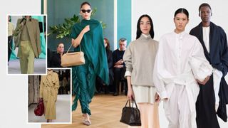 The 2025 fashion trend of meaningful minimalism at Burberry, Dries van Noten, Carven, The Row, Ferragamo models Spring 2025