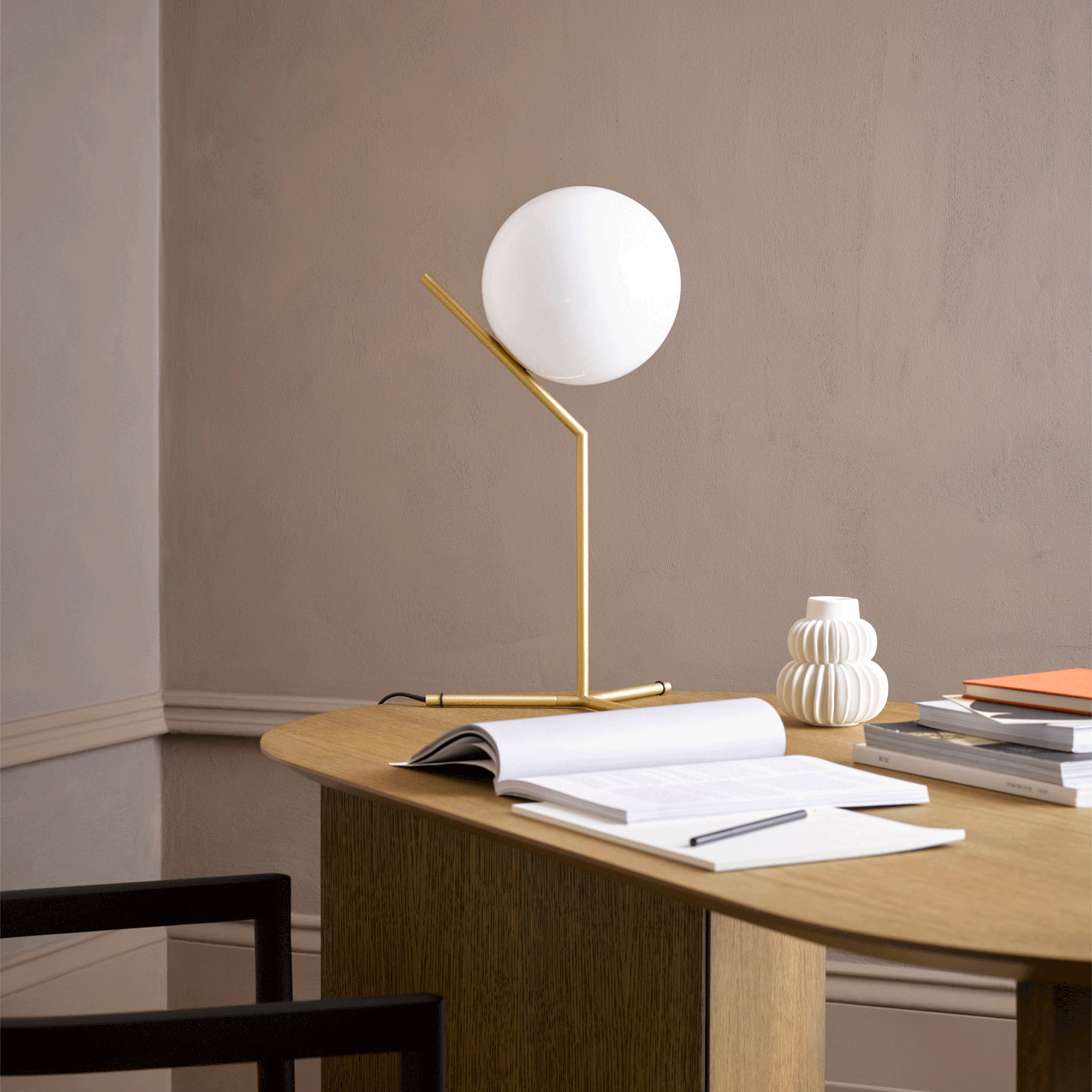 Lamp on desk with suede paint