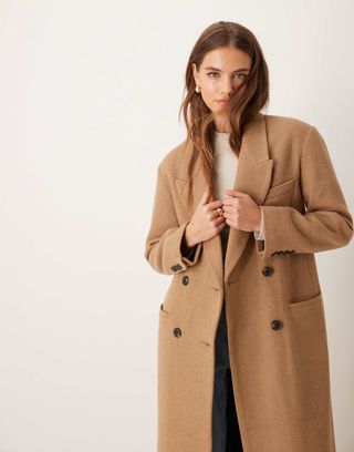 Asos Design Premium Wool Dad Coat in Camel