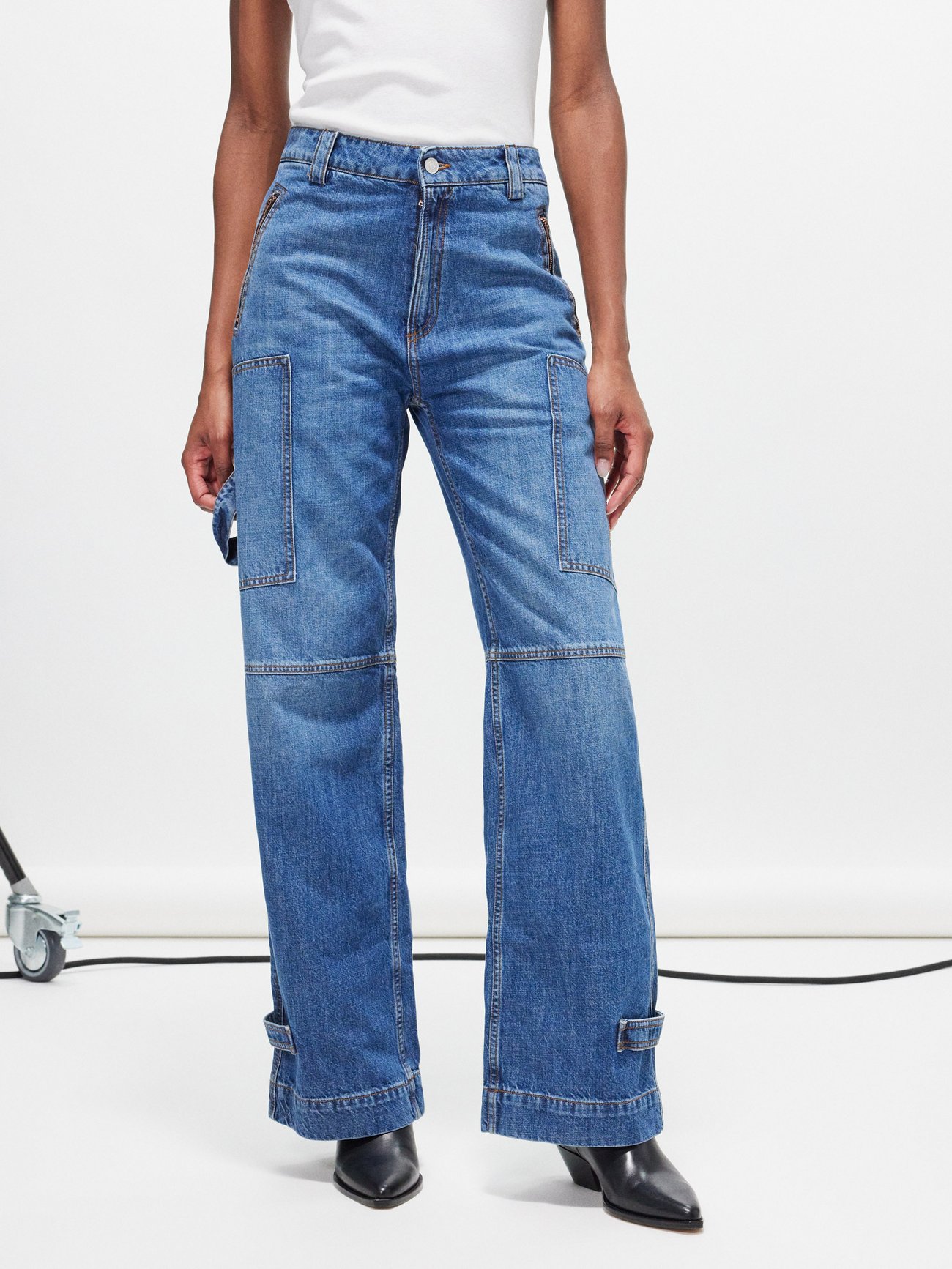 High-Rise Panelled Cargo Jeans
