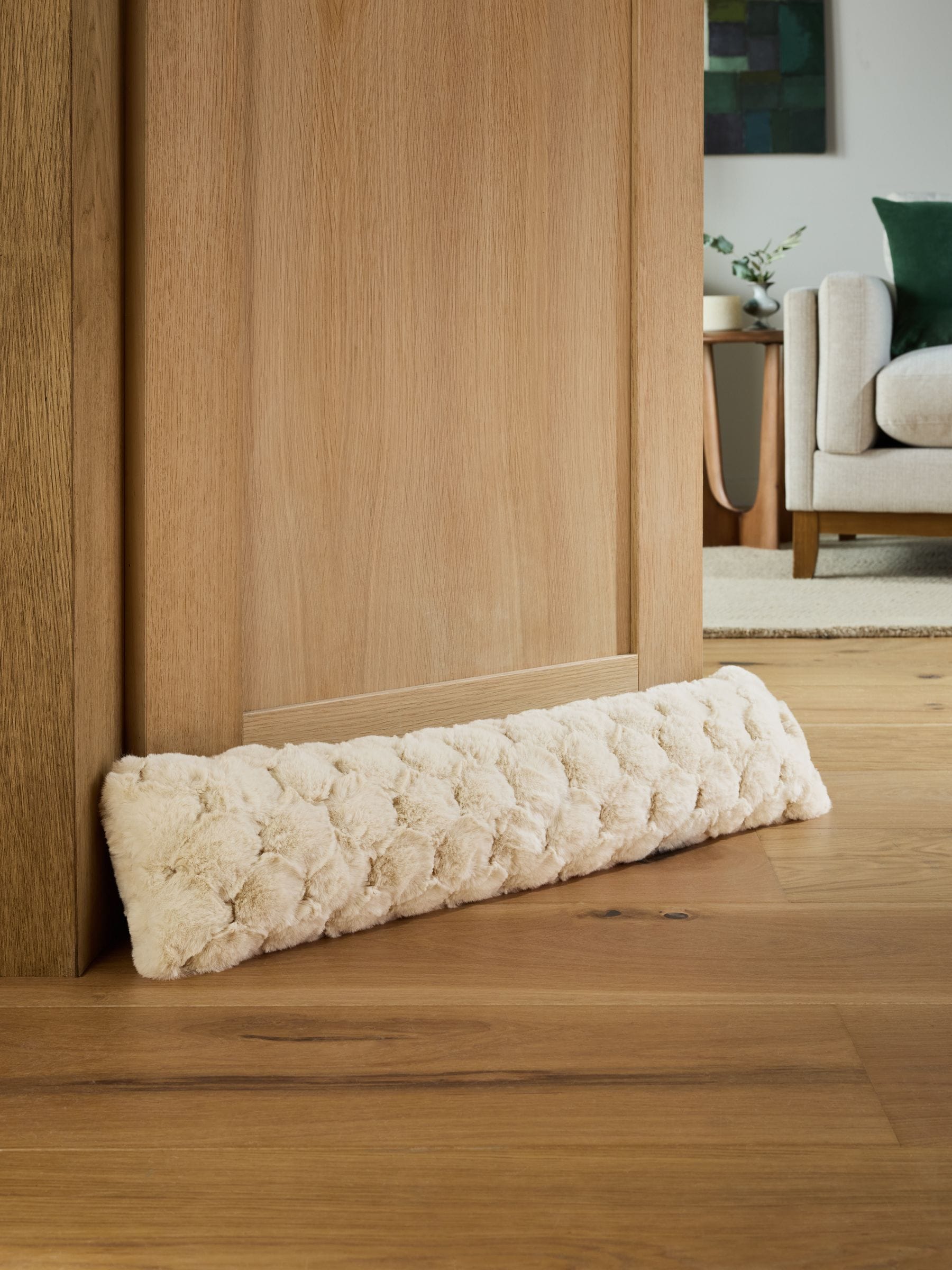 Natural Luna Scallop Plush Faux Fur Draught Excluder