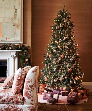 Christmas tree skirt ideas in pink living room