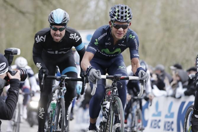 Andrei Amador (Movistar) ahead of Sky's Bernhard Eisel