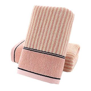 Pidada Hand Towels Set of 2 100% Cotton Striped Pattern Absorbent Soft Decorative Towel for Bathroom 13.4 X 29.1 Inch (pink)