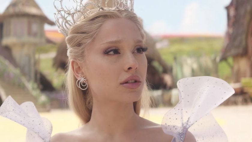 Glinda being surprised by Elphaba in Munchkinland during Wicked: For Good.