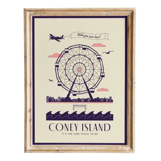 Vintage wall art of the coney island ferris wheel in blue