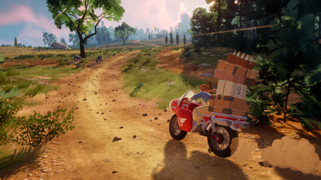Delivering parcels via a dusty track in the countryside on your motorcycle-plan in Into the Wind