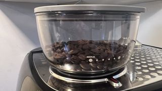 Coffee beans in espresso machine