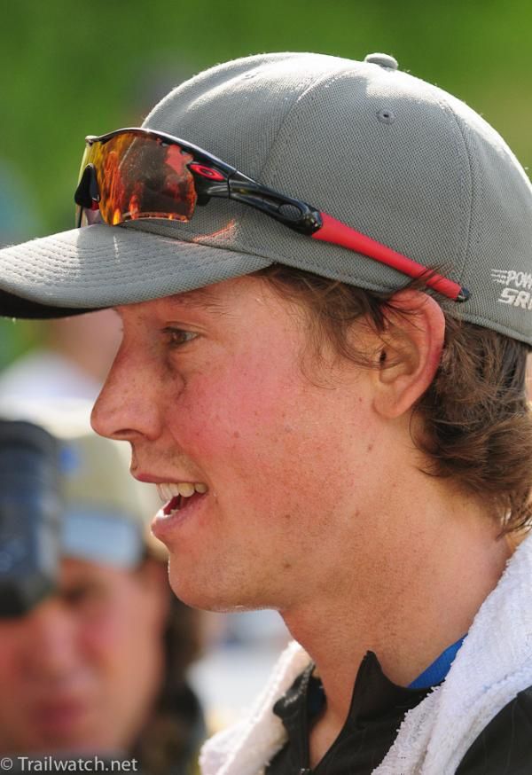 Sam Schultz (Subaru-Trek) being interviewed by Cyclingnews