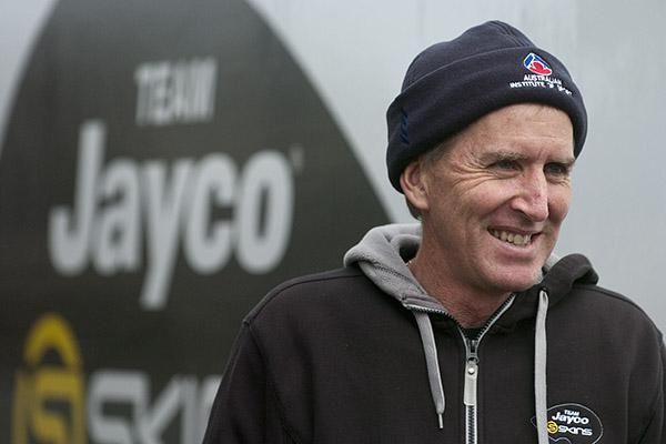 Goodtimes: A happy Team Jayco Skins manager Brian Stephens after watching another one of Australia's great young prospects on the bike, Rohan Dennis, win stage four of the tour.