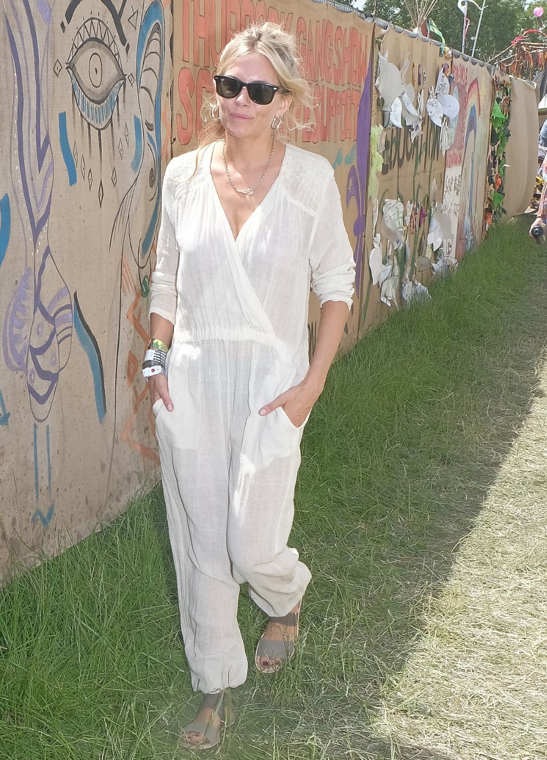 Sienna Miller attends day one of the Glastonbury Festival on June 28, 2019 in Glastonbury, England.