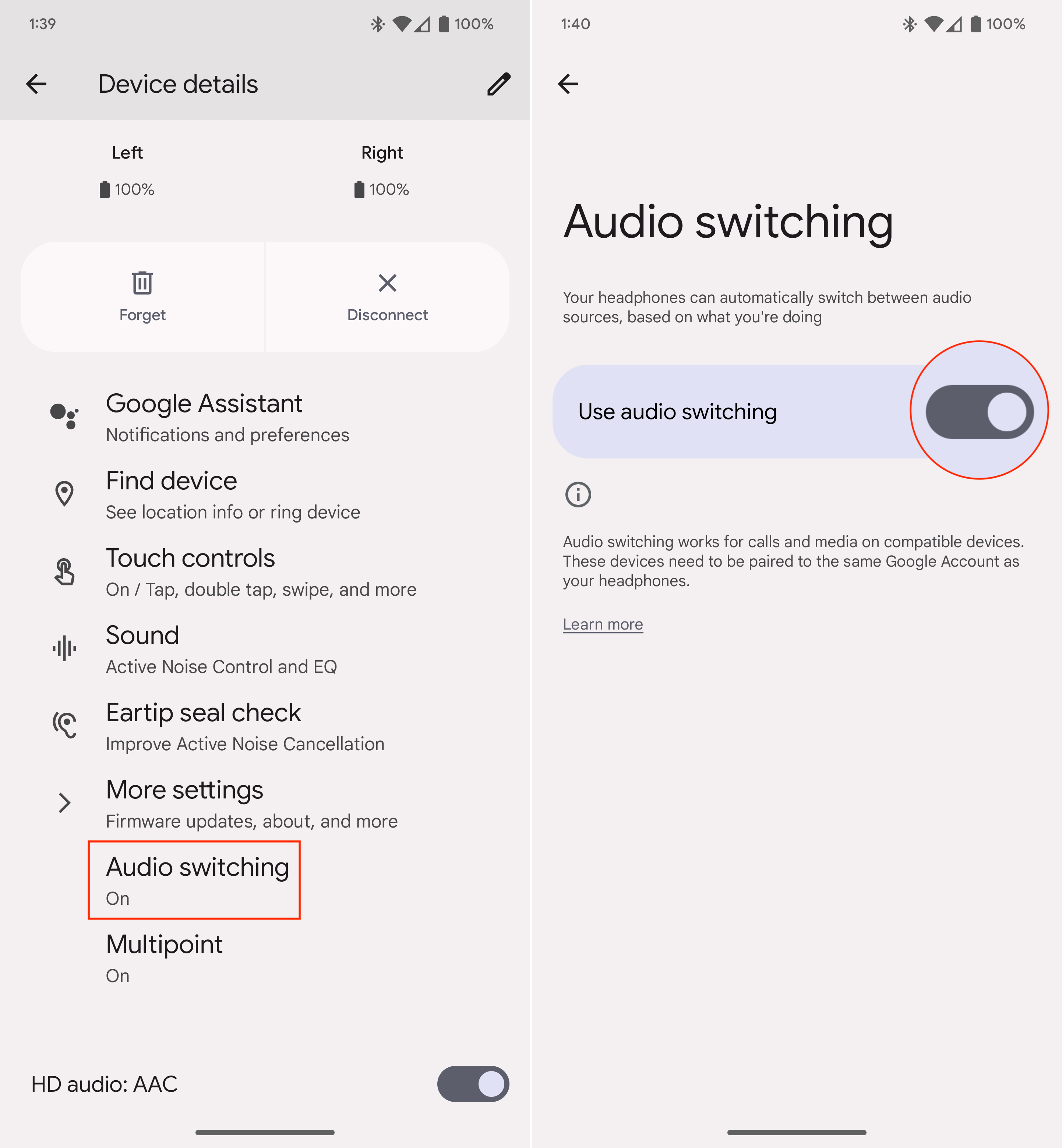 Switch the sound in Pixel Buds Pro