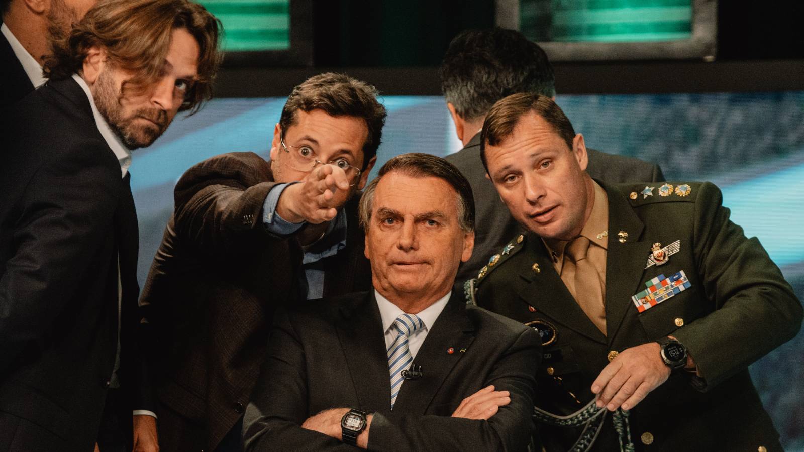 A still of Jair Bolsonaro and advisors from Netflix documentary Apocalypse in the Tropics.