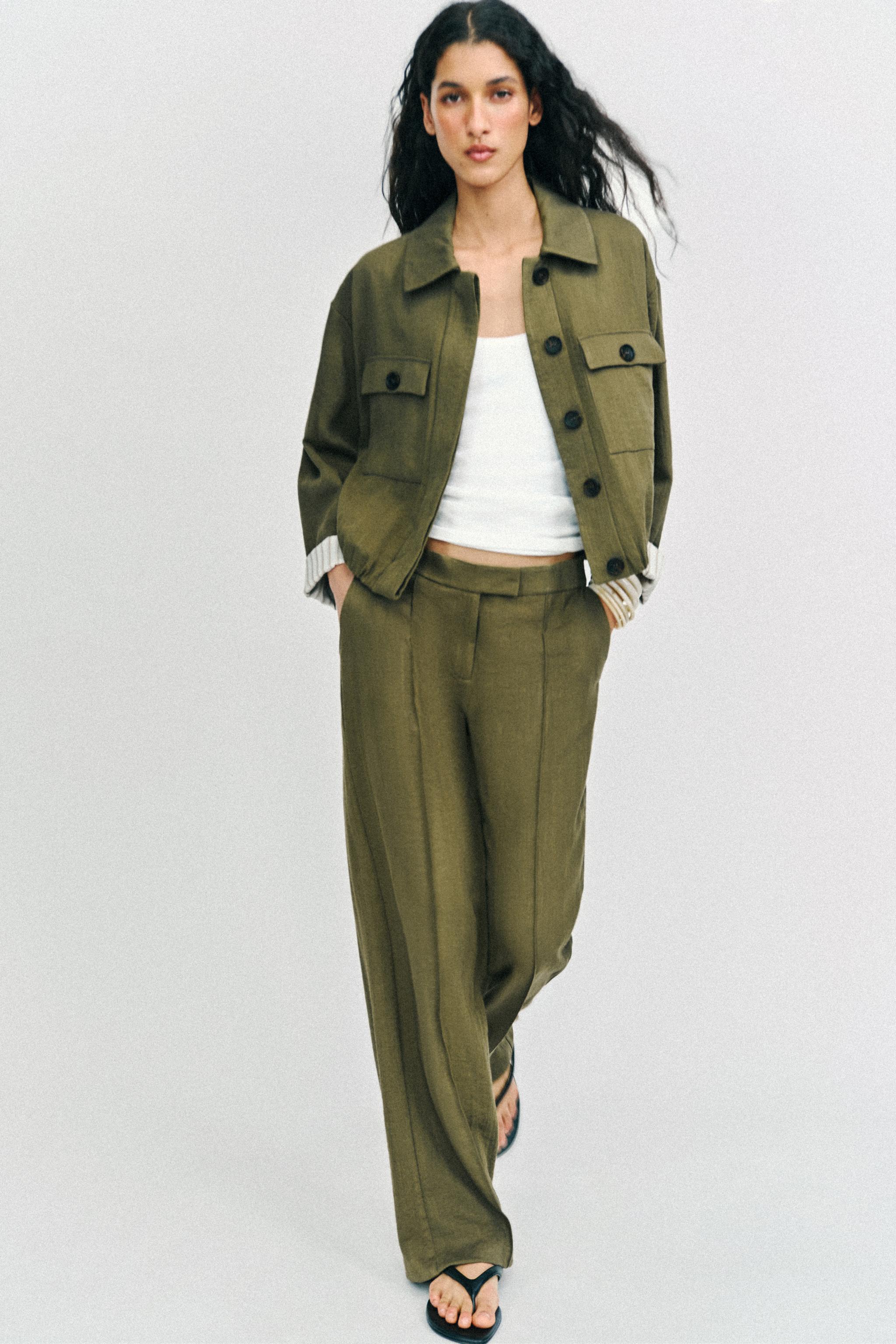 straight leg trousers with front seam