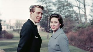 Princess Margaret Announces Engagement. Windsor, Berkshire, England: Princess Margaret and Anthony Armstrong-Jones leave Windsor lodge to stroll the grounds following the announcement of their engagement here.