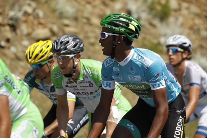 Natnael Berhane (Team Europcar) in the Tour of Turkey leader's jersey during stage 4.