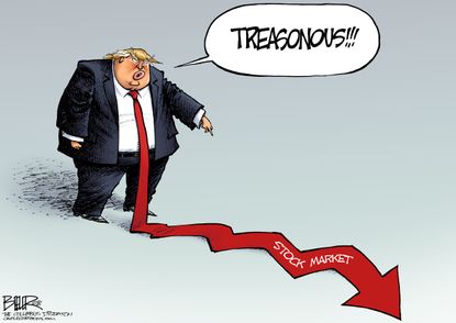 Political cartoon U.S. Trump treason stock market drop