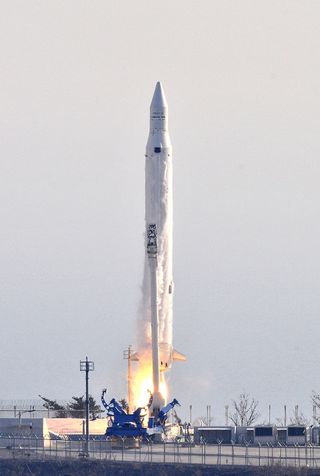 A Korean Space Launch Vehicle 1 rocket, also called Naro, launches into orbit from South Korea's Naro Space Center on Jan. 30, 2013, successfully carrying a science satellite into orbit. It marked South Korea's third KSLV-1 rocket launch, and the booster's first successful flight.