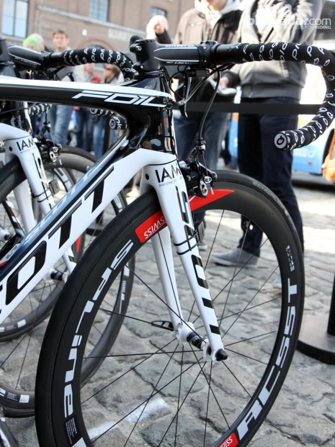 IAM Cycling riders were on a mix of DT Swiss Spline carbon tubular wheels at Scheldeprijs