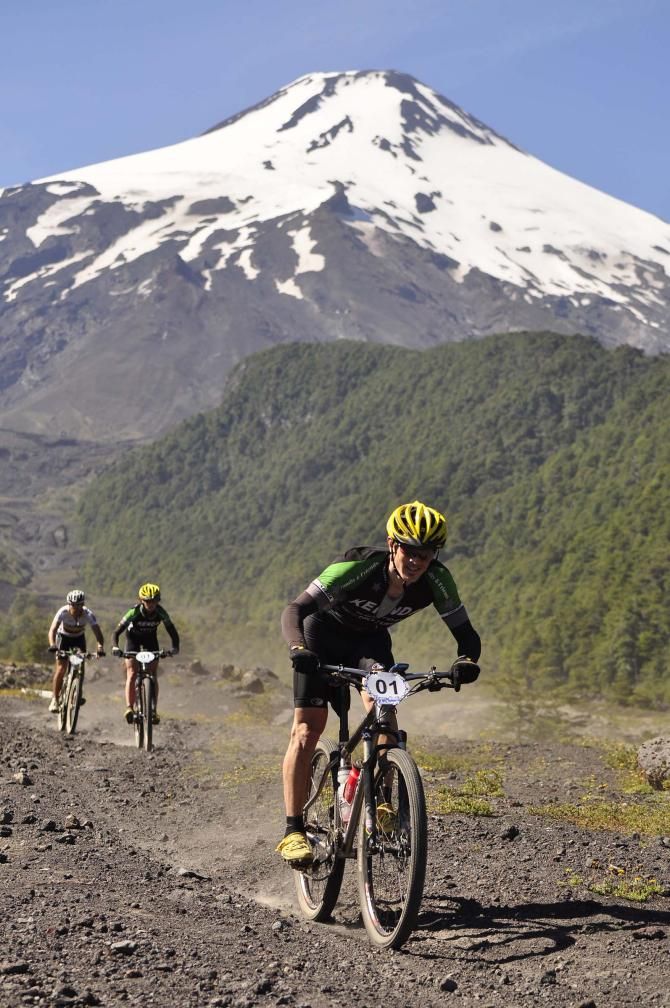Mike Broderick leads Mary McConneloug toward the finish and victory in stage 6 of the Trans Andes