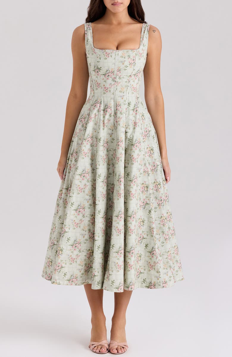 HOUSE OF CB Mariabella Lace-Up Stretch Cotton Midi Dress