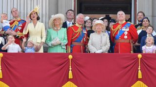 members of the Royal Family on the balcony of Buckingham Palace to watch a fly-past of aircraft by the Royal Air Force, in London on June 8, 2019.