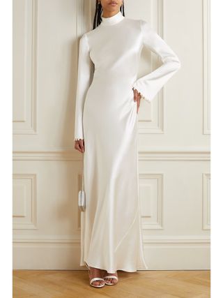 GALVAN, Praiano Faux Pearl-Embellished Silk-Satin Maxi Dress