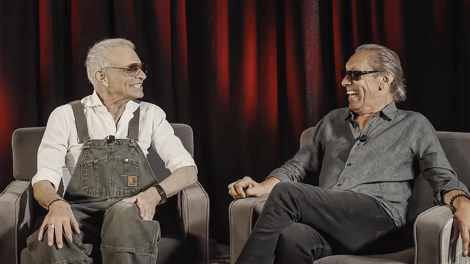 A screengrab of a Ted Talk between David Lee Roth (left( and Alex Van Halen