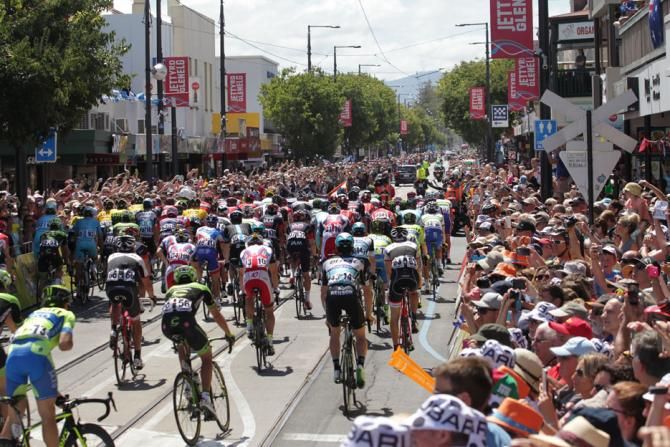 Huge crowds lined the start of the stage from Glenelg