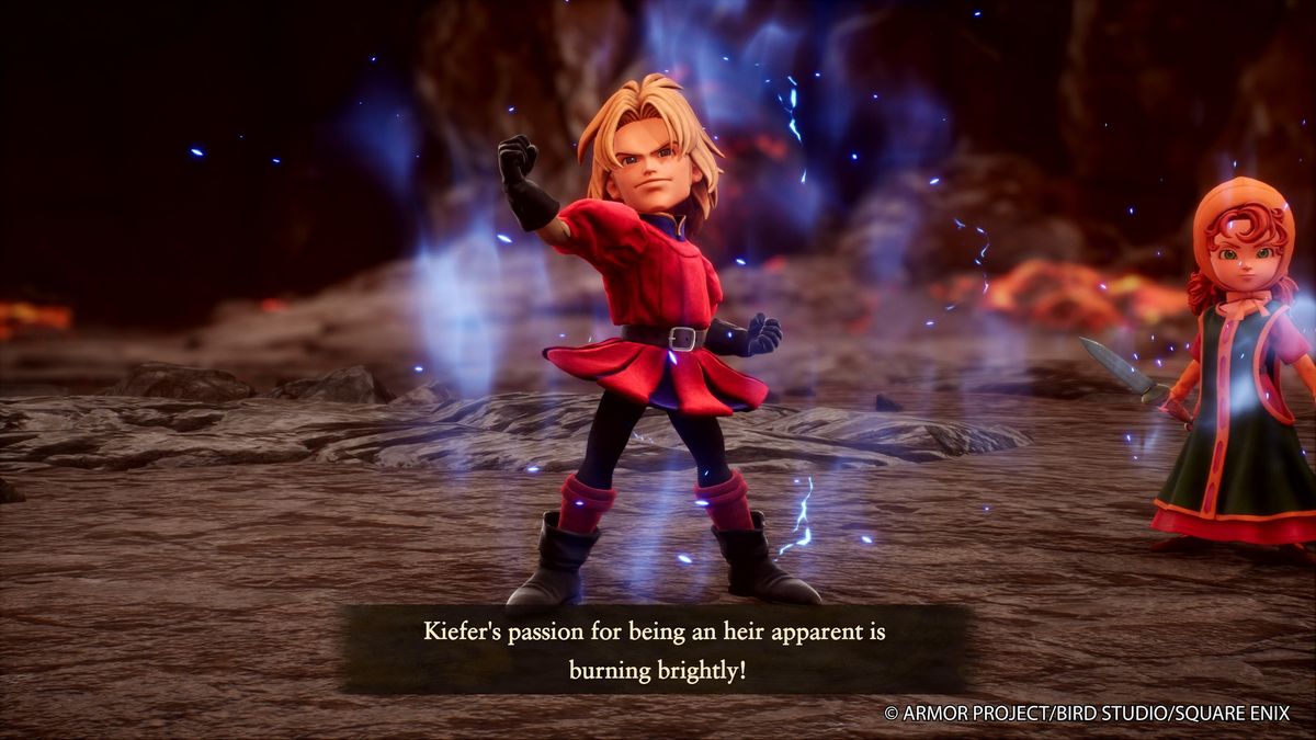 Kiefer's passion for being an heir apparent is burning brightly in Dragon Quest 7 Reimagined as he pumps his fist mid-battle for a buff