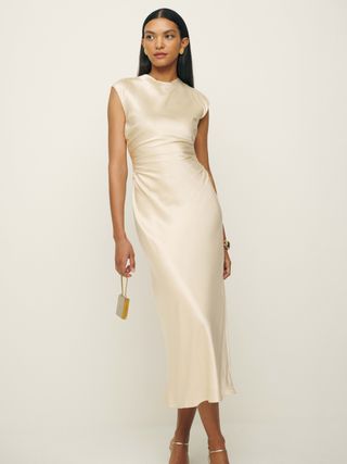 cream white silk midi dress