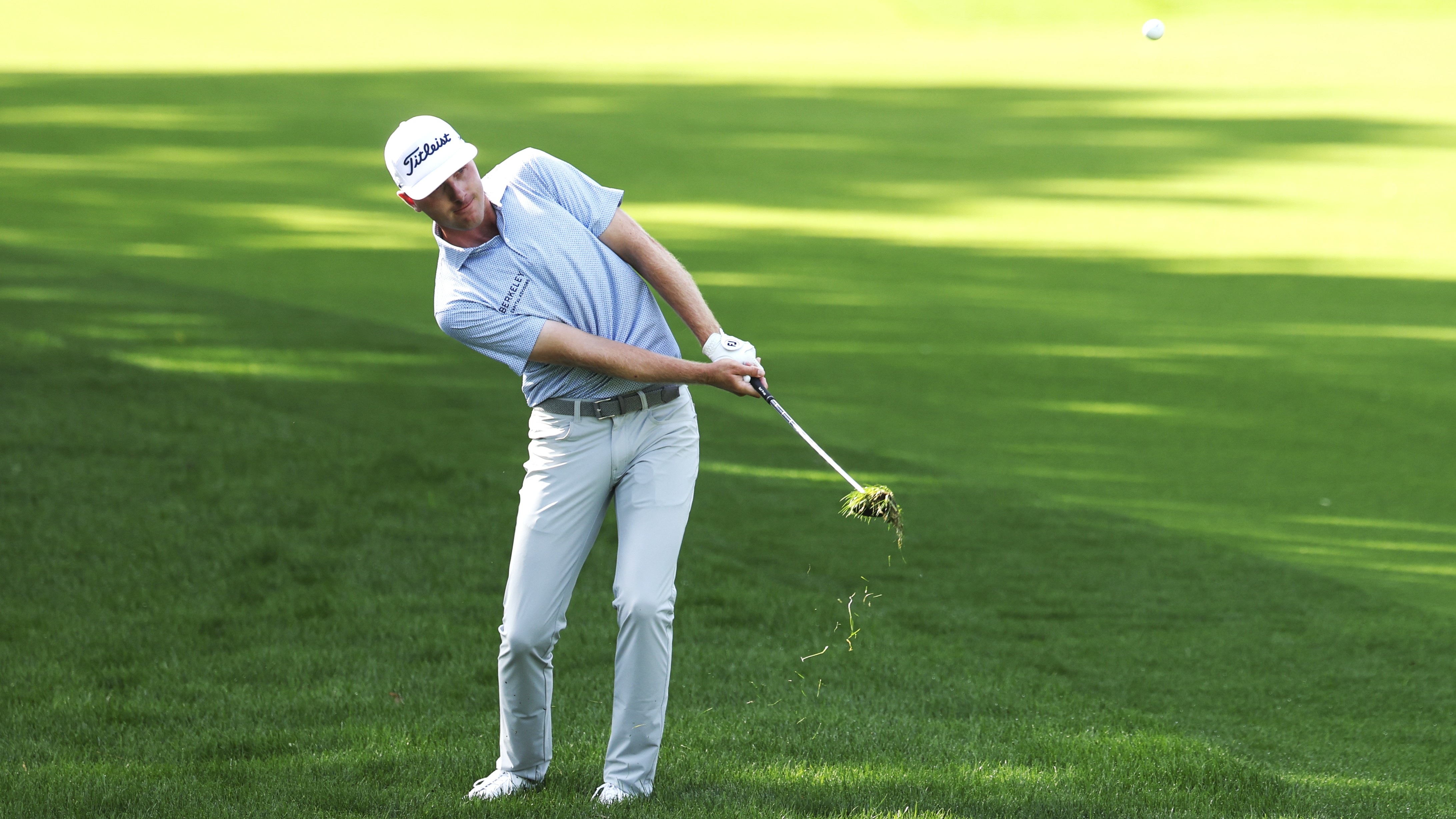 Ryan Gerard hits a shot on the third hole during the first round of the PGA Championship 